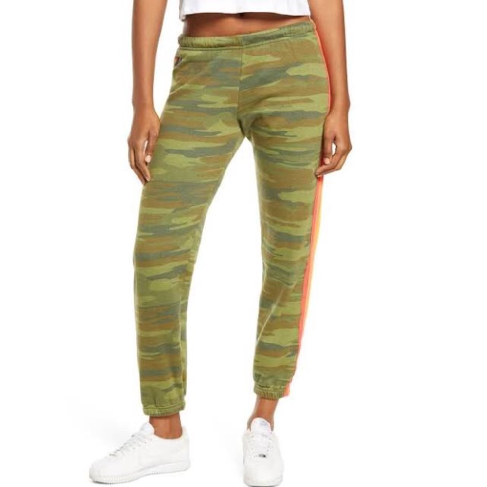 Aviator Nation Camo Sweatpants with Sunset Stripe